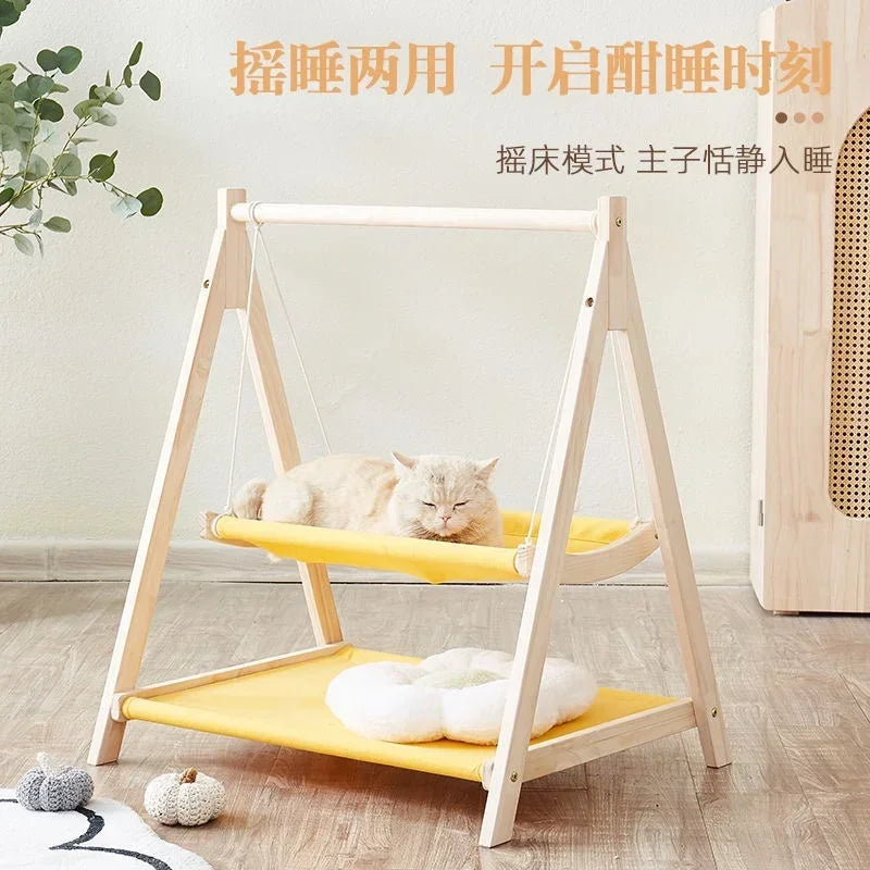 Dual-Layer Solid Wood Pet Hammock