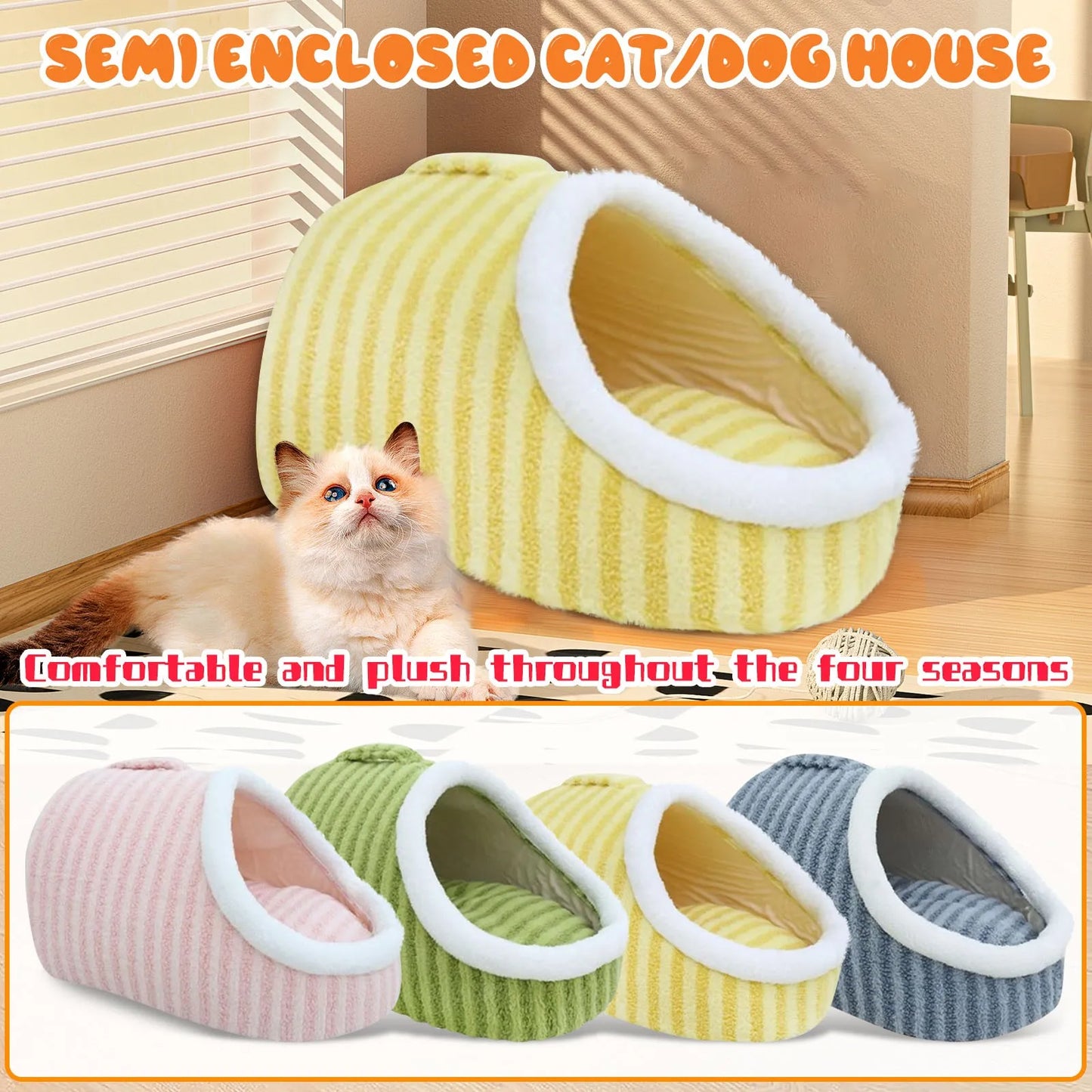 2-in-1 Round Cat Cushion & Semi-Enclosed Pet Sleep Bag