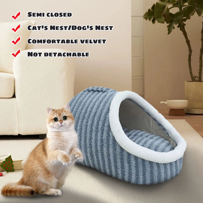 2-in-1 Round Cat Cushion & Semi-Enclosed Pet Sleep Bag