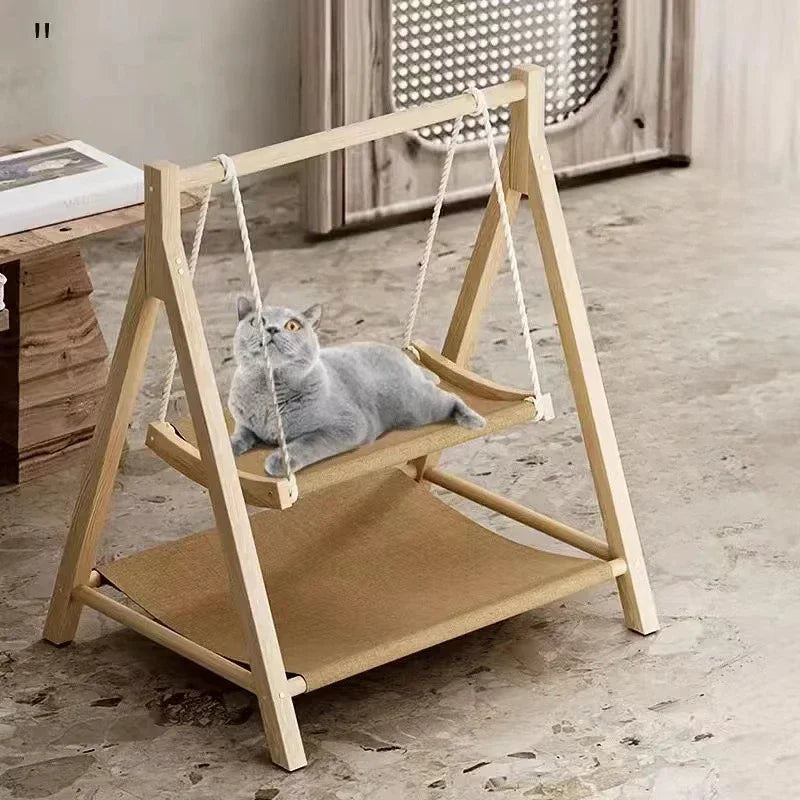 Dual-Layer Solid Wood Pet Hammock